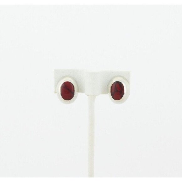 Sterling Silver Red Howlite Earrings Stud Post Earrings - Picture 5 of 8